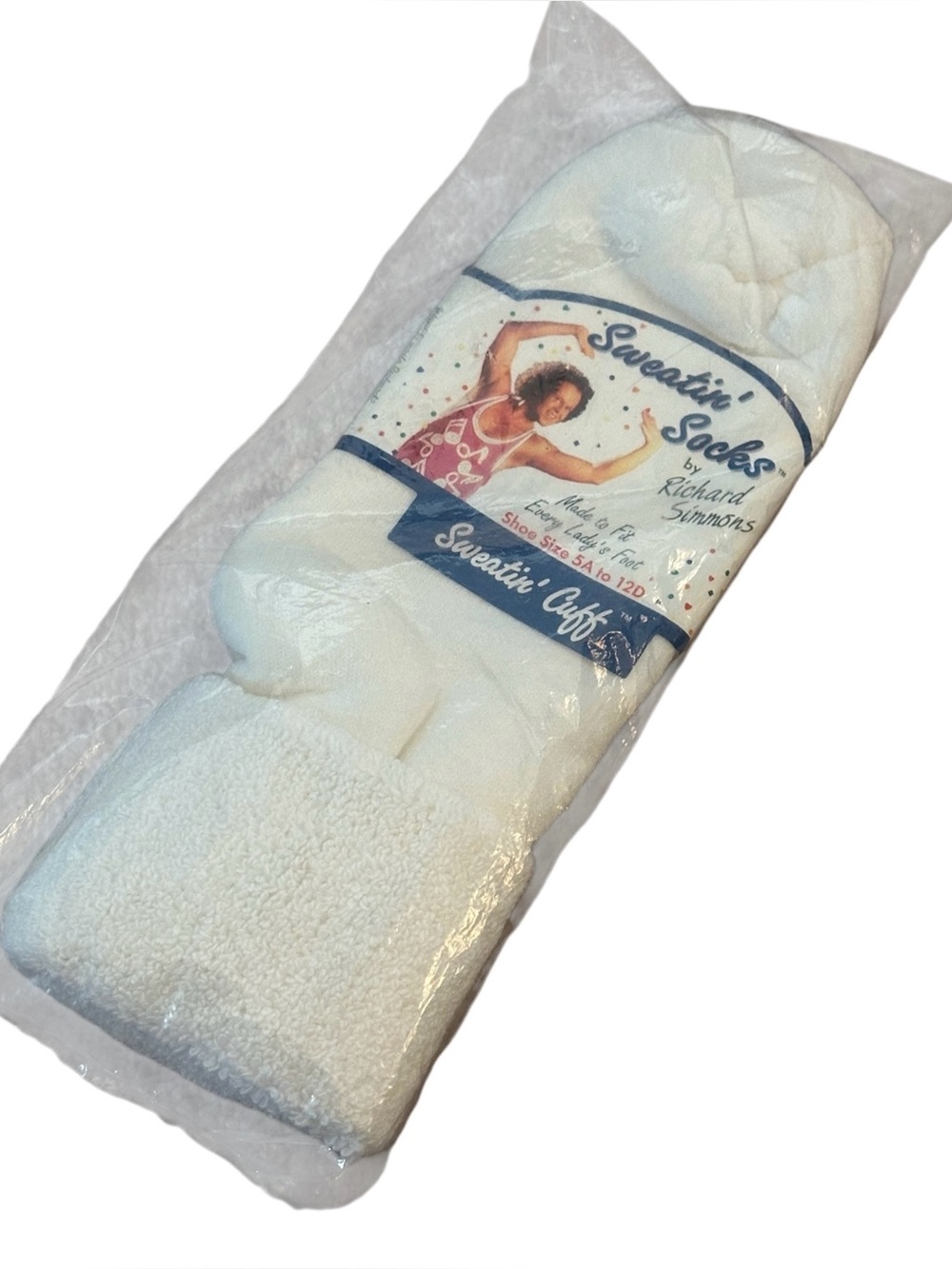 Vtg Sweatin' Socks RICHARD SIMMONS White 90's Fold Over Fuzzy Cuffed Sealed